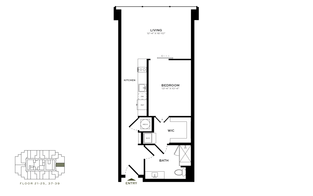 Unit A4 - 1 bedroom floorplan layout with 1 bath and 742 square feet.