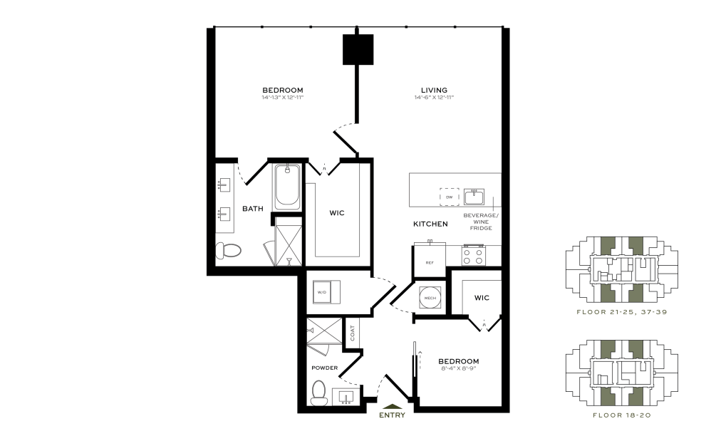 Unit B0 - 2 bedroom floorplan layout with 2 baths and 1028 square feet.